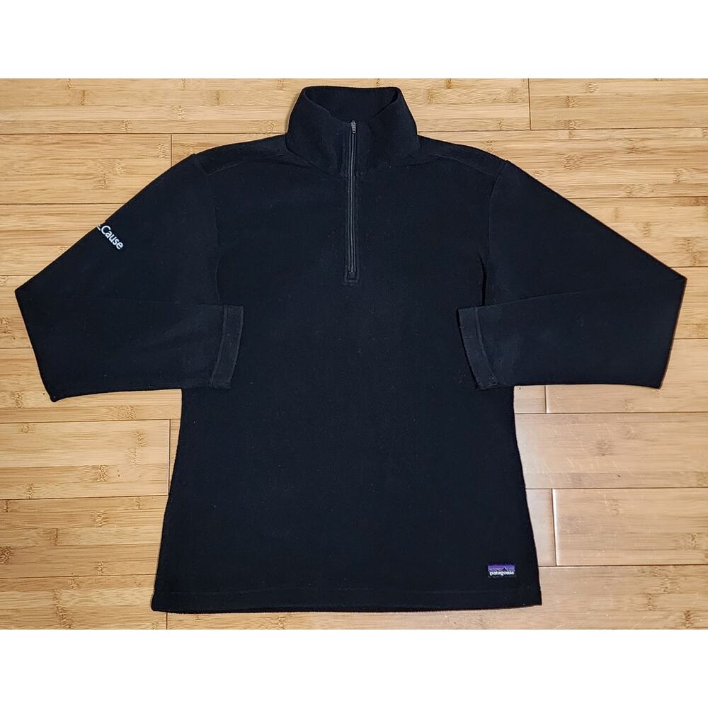 Patagonia Micro D 1/4 Black Fleece Pullover Sweater Women Small Logo Embroidered